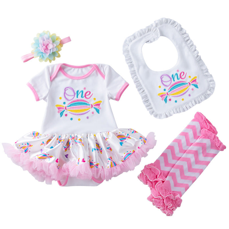 Romper Dress Cotton Embroidered Candy One-piece Dress Bib Socks Set