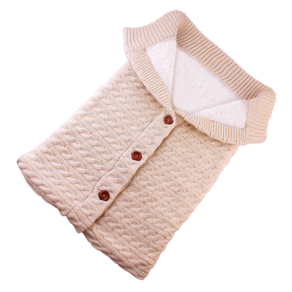 Color: Beige - Baby Thickened Plus Velvet Warm Sleeping Bag