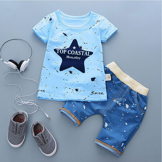 Color: Blue stars, Size: 110cm - 2021 summer baby boys outfits sports