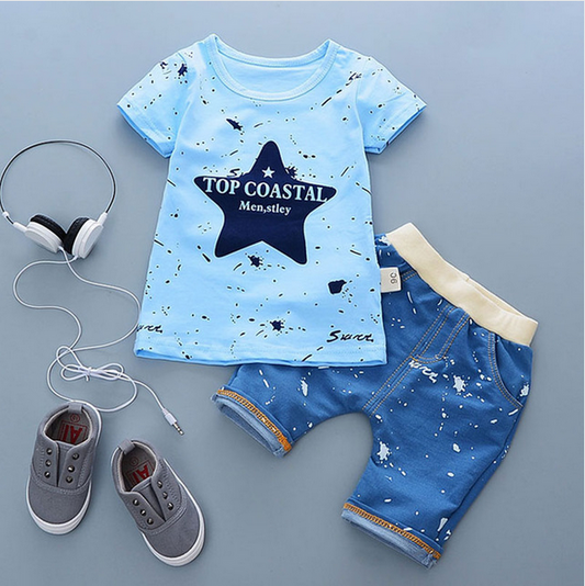 Color: Blue stars, Size: 90cm - 2021 summer baby boys outfits sports