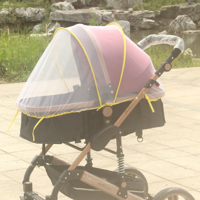 Color: Yellow edge - Increase baby stroller nets Baby stroller encryption full cover nets General dustproof and anti-mosquito