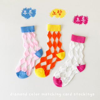 Children's Solid Color Plaid Card Silk Socks