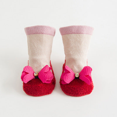 Color: Rose flower, Kid Sock Size: S - Stitching doll socks baby baby floor socks