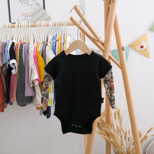 Color: black, Appropriate Height: 73Yards - Baby summer wrap fart baby onesie