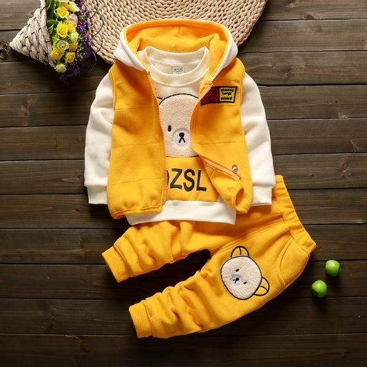 Color: Yellow bear, Appropriate Height: 110cm - Plus Velvet Warm Three-Piece