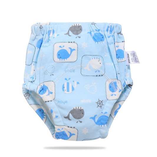 Color: Whale, Size: 90 - Baby training learning pants baby gauze diaper pants