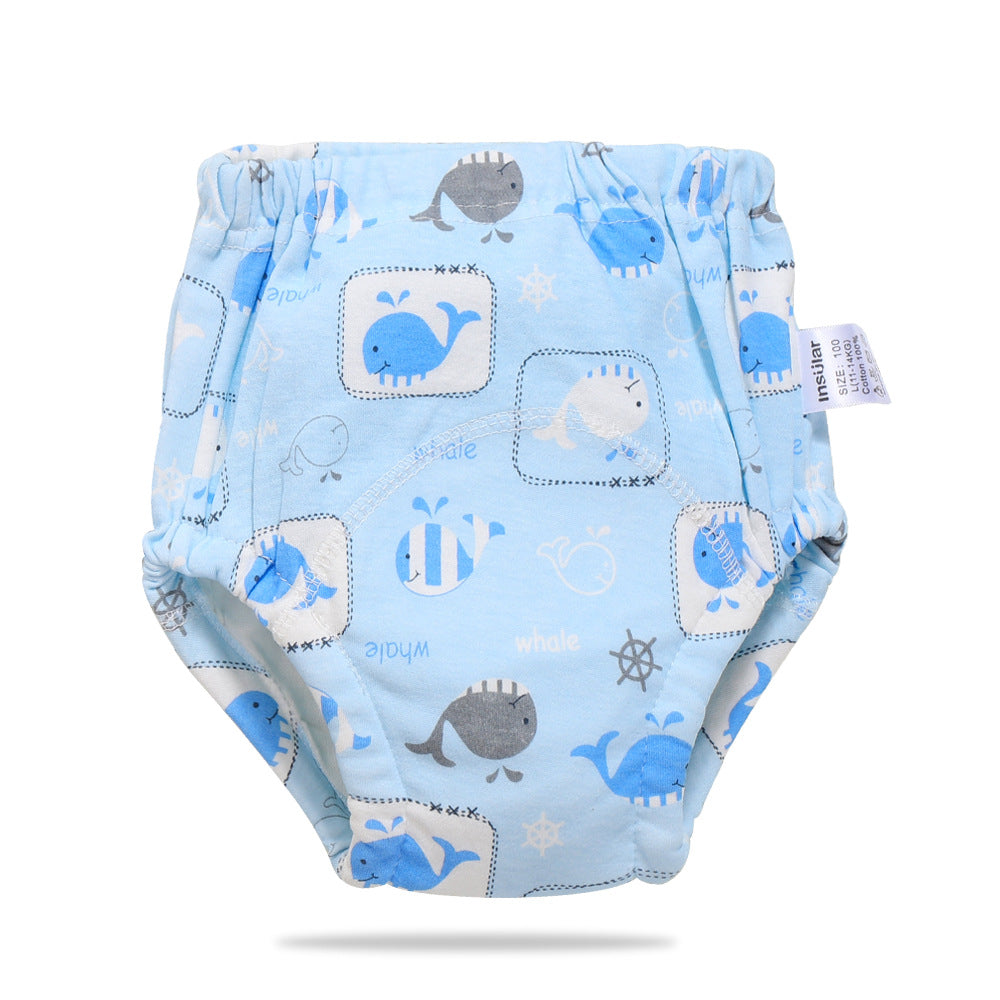 Color: Whale, Size: 100 - Baby training learning pants baby gauze diaper pants