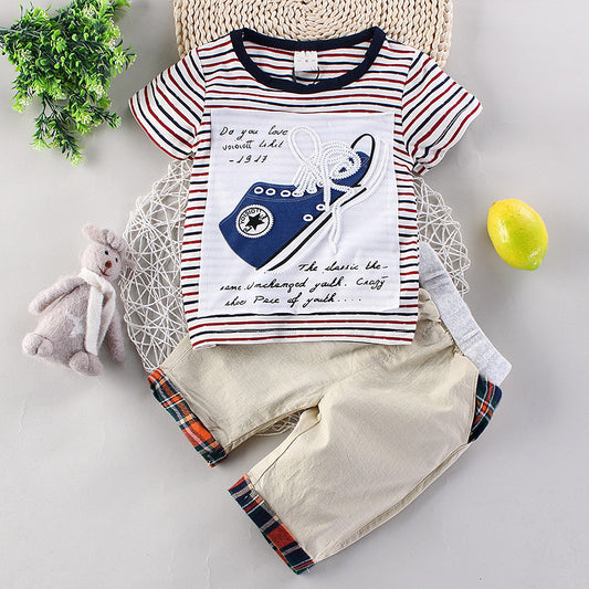 New Shoes, Stripes, Short Sleeves, Children''s Sleeve, Casual Top and Trousers for the Summer of 2021