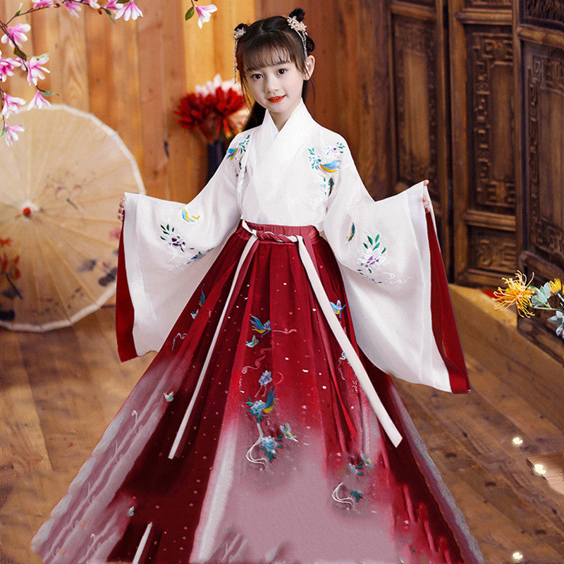 Color: Burgundy with shoes, Size: 110cm - Long-sleeved light gauze children's dress