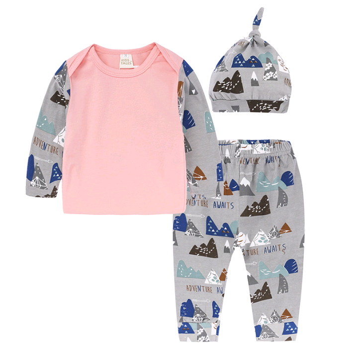 Children's suit children's three-piece baby baby long-sleeved T-shirt + trousers + hat