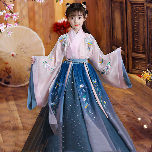Color: Blue no shoes, Size: 150cm - Long-sleeved light gauze children's dress