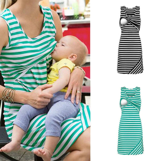 Striped dress breastfeeding skirt