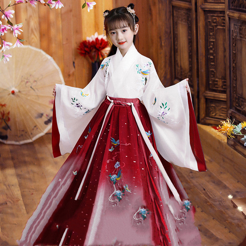 Color: Burgundy no shoes, Size: 110cm - Long-sleeved light gauze children's dress