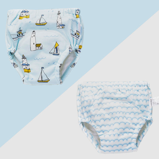 Color: Ocean, Size: 110 - Baby training learning pants baby gauze diaper pants