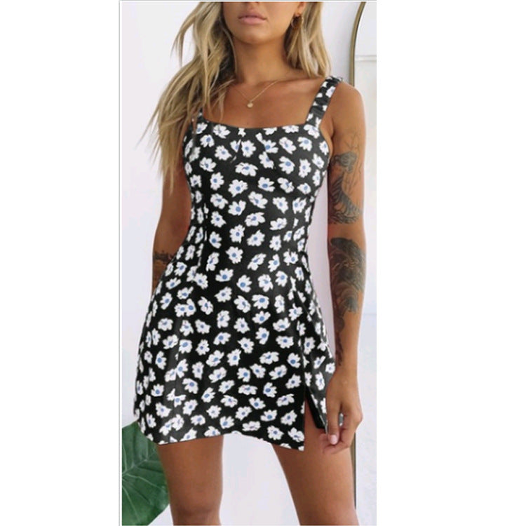 Sling print sexy slim floral dress