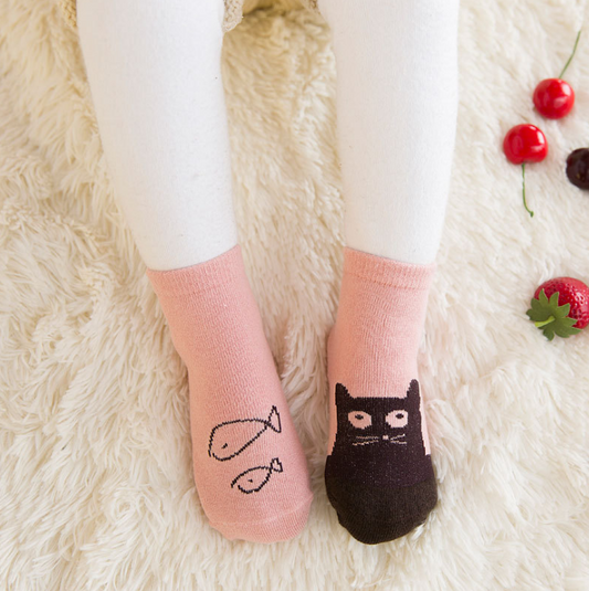 Color: Pink cat, Size: S - New Arrival Newborn Socks Cartoon Cotton Baby Socks No-slip Infant Cotton Socks