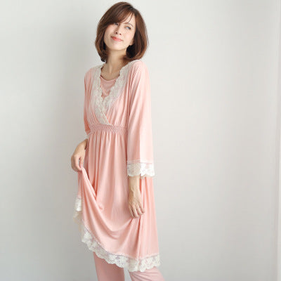 2021 spring and autumn new Japanese maternity dress pregnant women breastfeeding clothes month clothes postpartum home service lace pajamas set