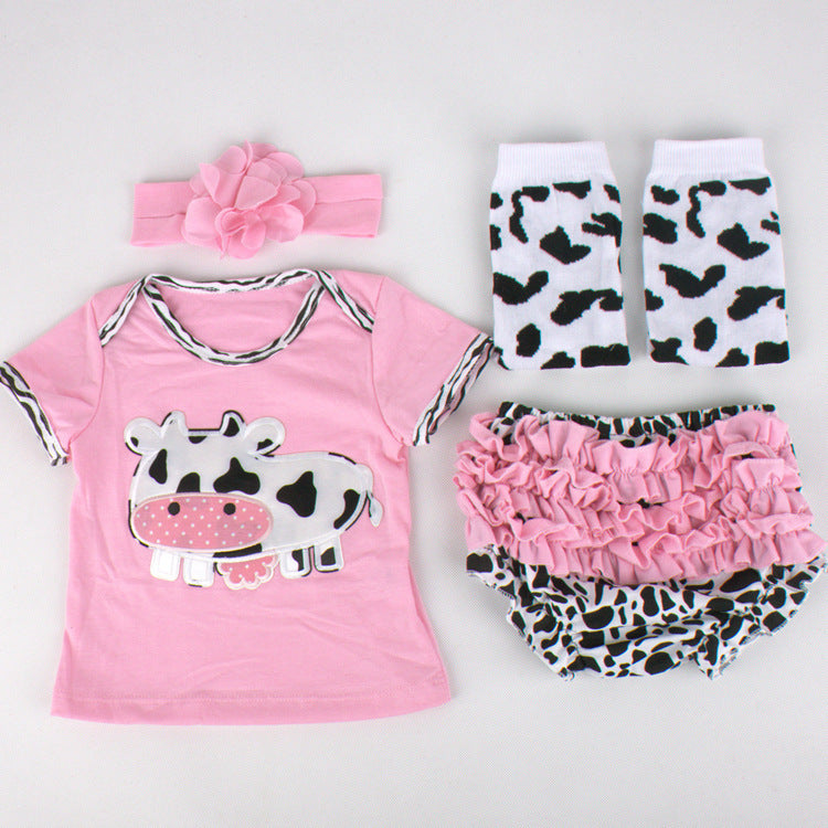 Baby short sleeve T-shirt socks headband set