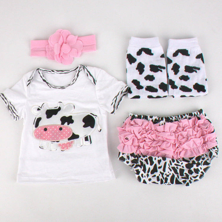 Baby short sleeve T-shirt socks headband set