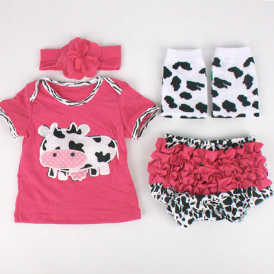 Baby short sleeve T-shirt socks headband set