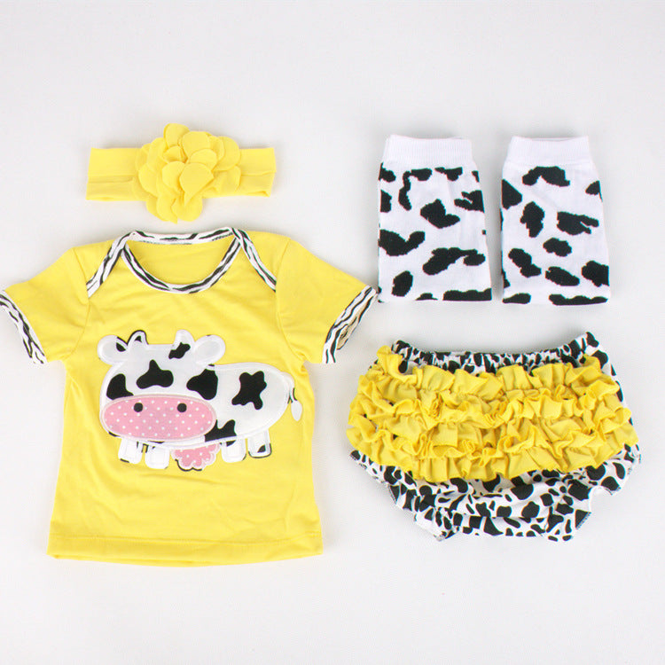 Baby short sleeve T-shirt socks headband set