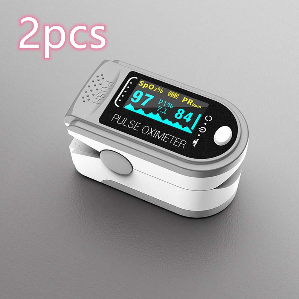 Color: Grey 2pcs - Portable Blood Oxygen Monitor Finger Pulse Oximeter