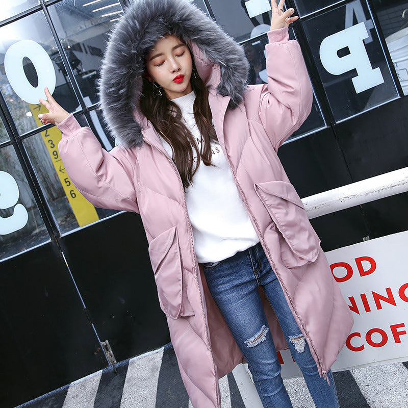 Color: Pink, Size: XXL - Maternity wear pregnant women coat winter large size coat tide mom fur collar long hooded jacket