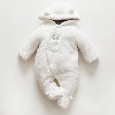 Color: White, Size: 80cm - Baby clothes lamb winter cotton padded clothes baby newborn baby skin thickening climb Siamese clothes cotton