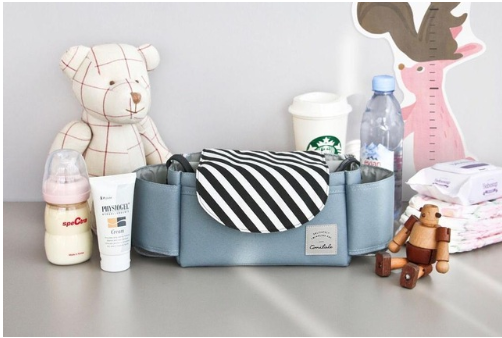 Color: Black stripe - Multifunction Baby Stroller Bag Organizer Maternity Nappy Bag Stroller Accessories Cup wheelchair bag