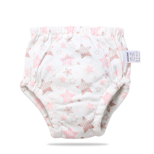 Color: Stars moon, Size: 90 - Baby training learning pants baby gauze diaper pants