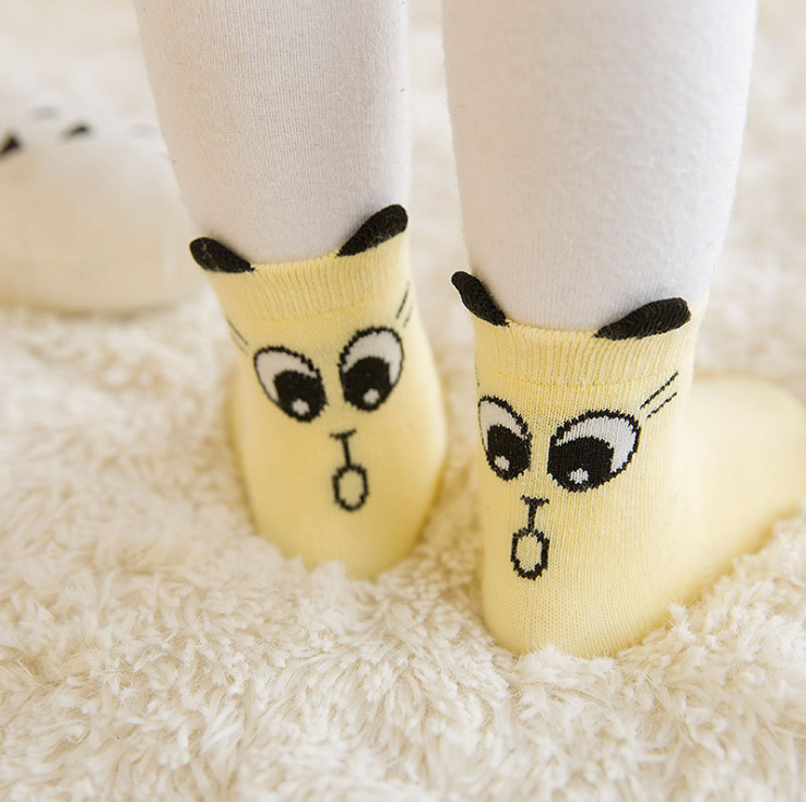 Color: Yellow eyes, Size: S - New Arrival Newborn Socks Cartoon Cotton Baby Socks No-slip Infant Cotton Socks