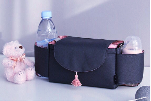 Color: Pink fringe - Multifunction Baby Stroller Bag Organizer Maternity Nappy Bag Stroller Accessories Cup wheelchair bag