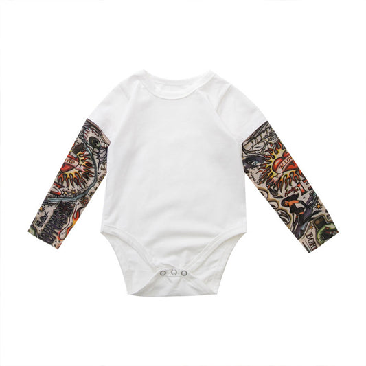 Color: White, Appropriate Height: 110cm - Baby summer wrap fart baby onesie