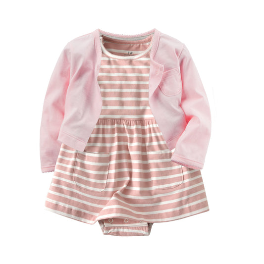 Spring and autumn baby striped skirt with pure cotton coat long sleeved Kazakhstan suit for newborn triangulation suit