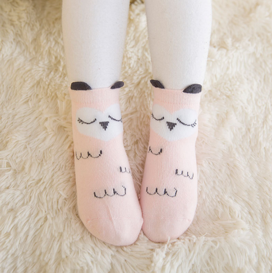 Color: Pink owl, Size: S - New Arrival Newborn Socks Cartoon Cotton Baby Socks No-slip Infant Cotton Socks