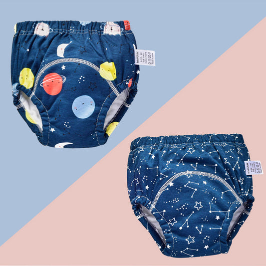 Color: Space, Size: 100 - Baby training learning pants baby gauze diaper pants