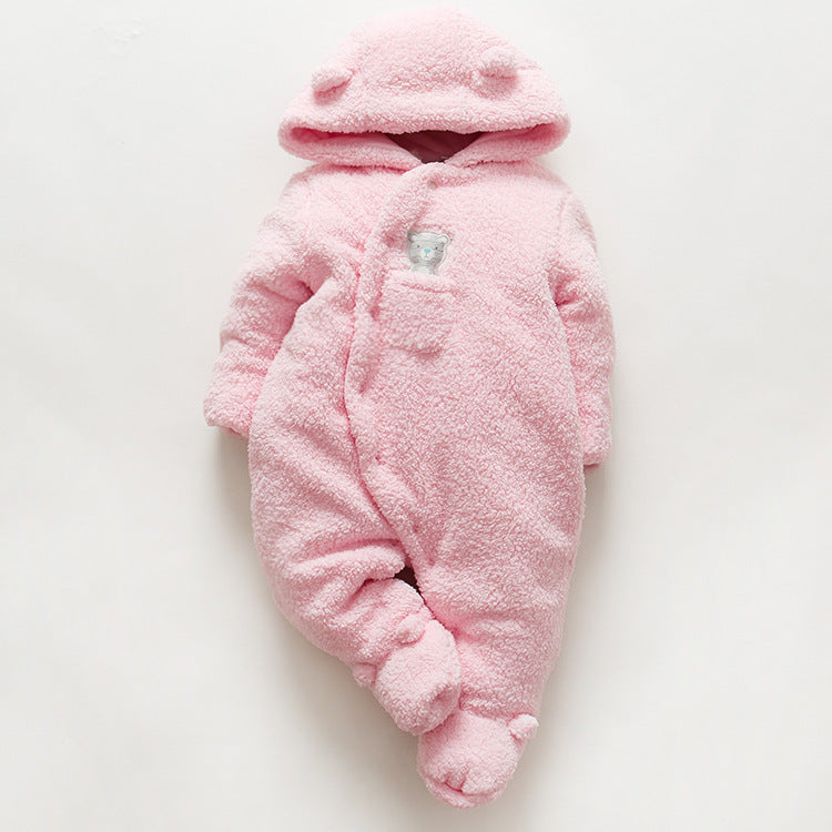 Color: Pink, Size: 80cm - Baby clothes lamb winter cotton padded clothes baby newborn baby skin thickening climb Siamese clothes cotton