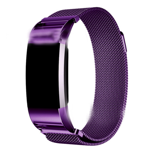 Color: Purple, Size: L - Milanese Colored Stainless Steel Fitbit Charge 2 Strap