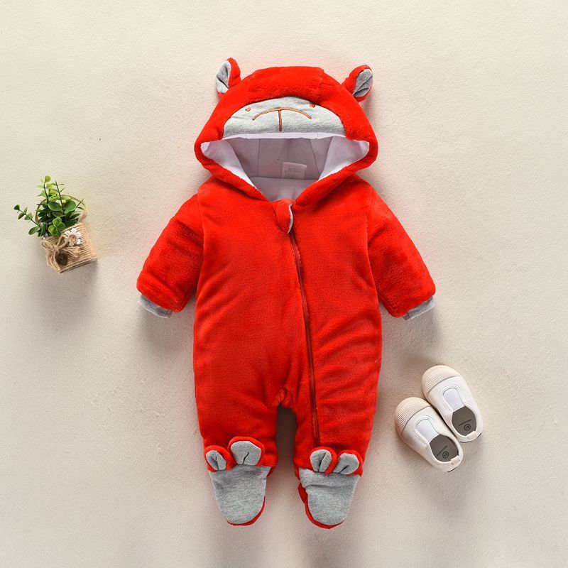 Color: Red, Size: 12m - Autumn and winter newborn climbing suit