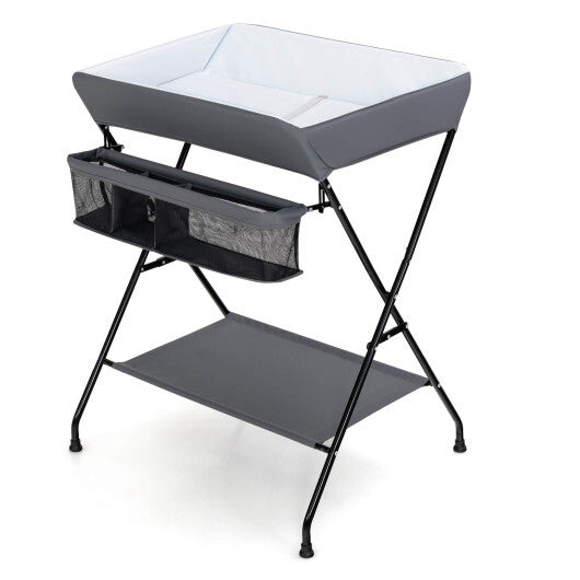 Baby Storage Folding Diaper Changing Table-Gray - Color: Gray