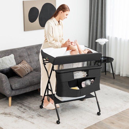 Portable Adjustable Height Newborn Nursery Organizer with Wheel-Black - Color: Black