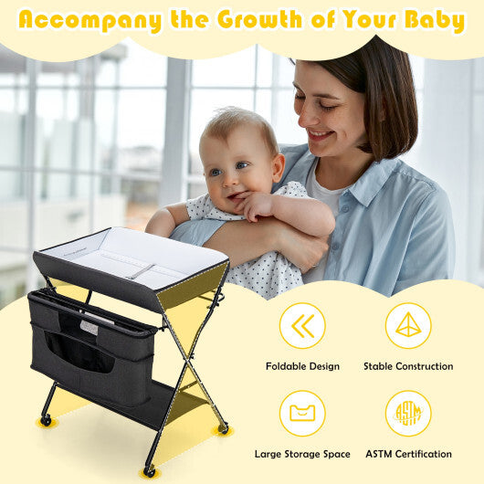 Portable Adjustable Height Newborn Nursery Organizer with Wheel-Black - Color: Black