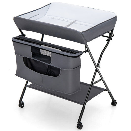 Portable Adjustable Height Newborn Nursery Organizer with wheel-Gray - Color: Gray