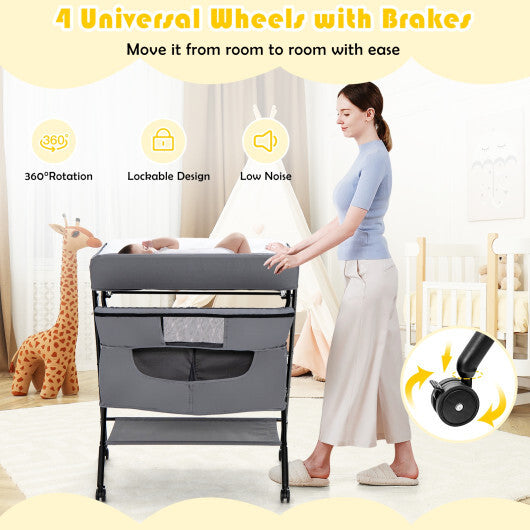 Portable Adjustable Height Newborn Nursery Organizer with wheel-Gray - Color: Gray