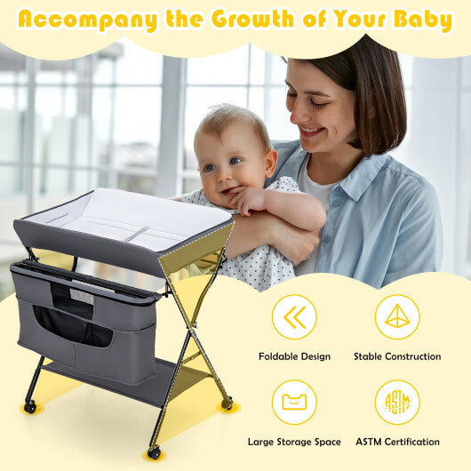 Portable Adjustable Height Newborn Nursery Organizer with wheel-Gray - Color: Gray