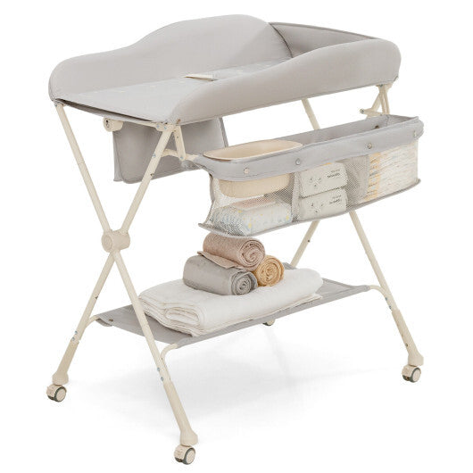 Baby Diaper Changing Table with Water Basin Wheel-Gray - Color: Gray