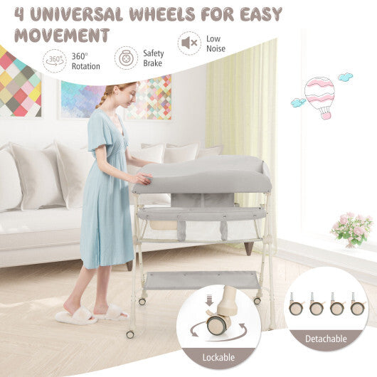 Baby Diaper Changing Table with Water Basin Wheel-Gray - Color: Gray