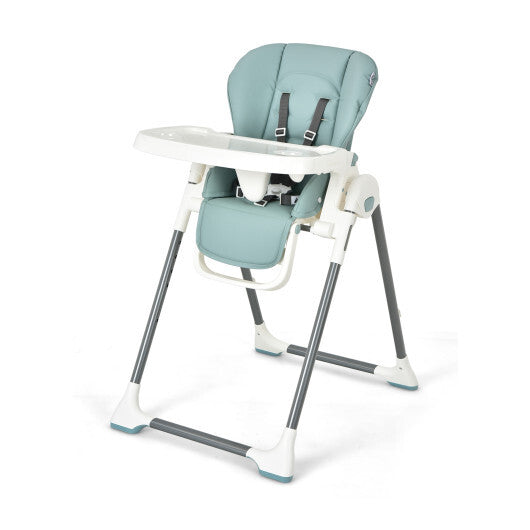 Foldable Baby High Chair with Double Removable Trays and Book Holder-Green - Color: Green