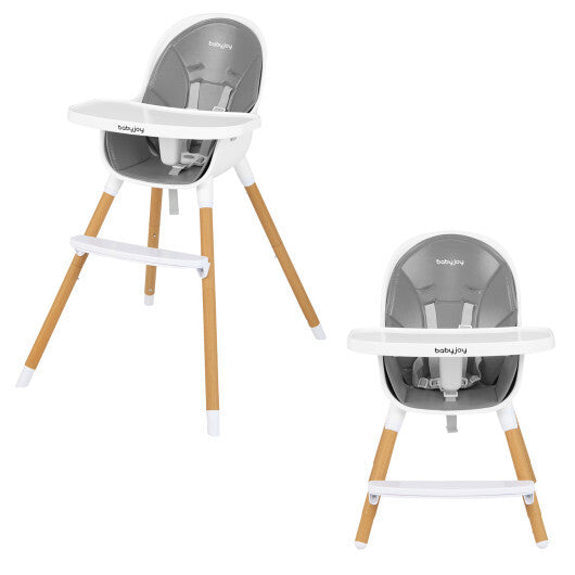 4-in-1 Convertible Baby High Chair Infant Feeding Chair with Adjustable Tray-Gray - Color: Gray