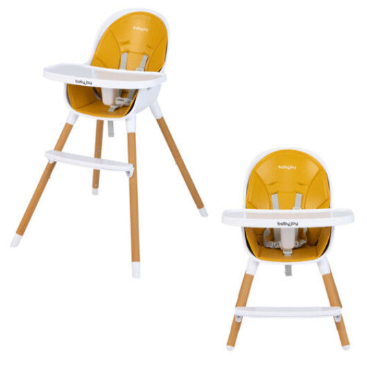 4-in-1 Convertible Baby High Chair Infant Feeding Chair with Adjustable Tray-Yellow - Color: Yellow